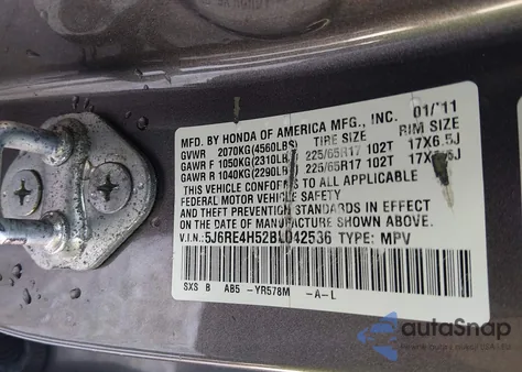 2011 Honda Cr-V Ex from USA, damaged, VIN 5J6RE4H52BL042536